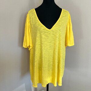 LANE BRYANT Women's V-Neck Flutter Sleeve T-Shirt Top - Size 18/20 - Yellow
